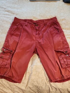 Mens Red Cargo Shorts - Casual Utility Style